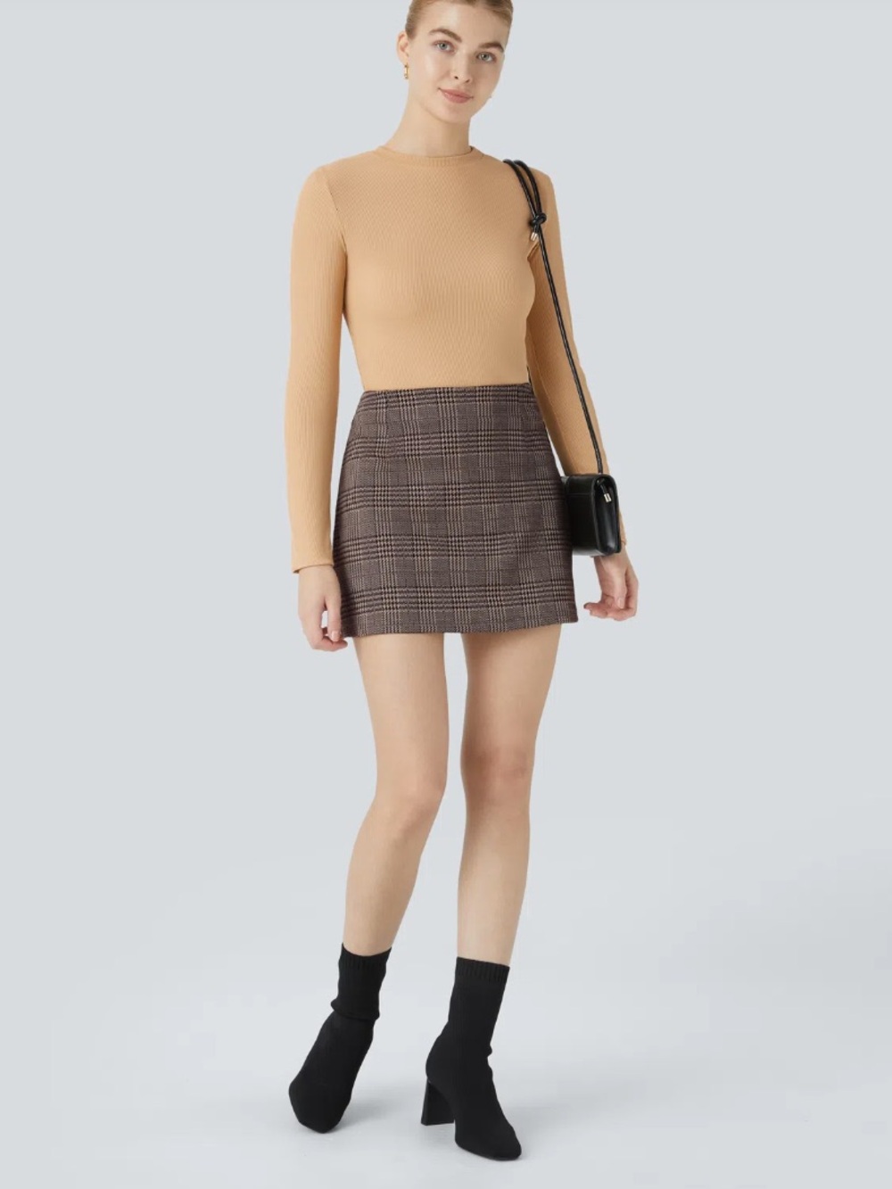 Plaid Mini Skirt - Brown Plaid - Picture 4 of 6